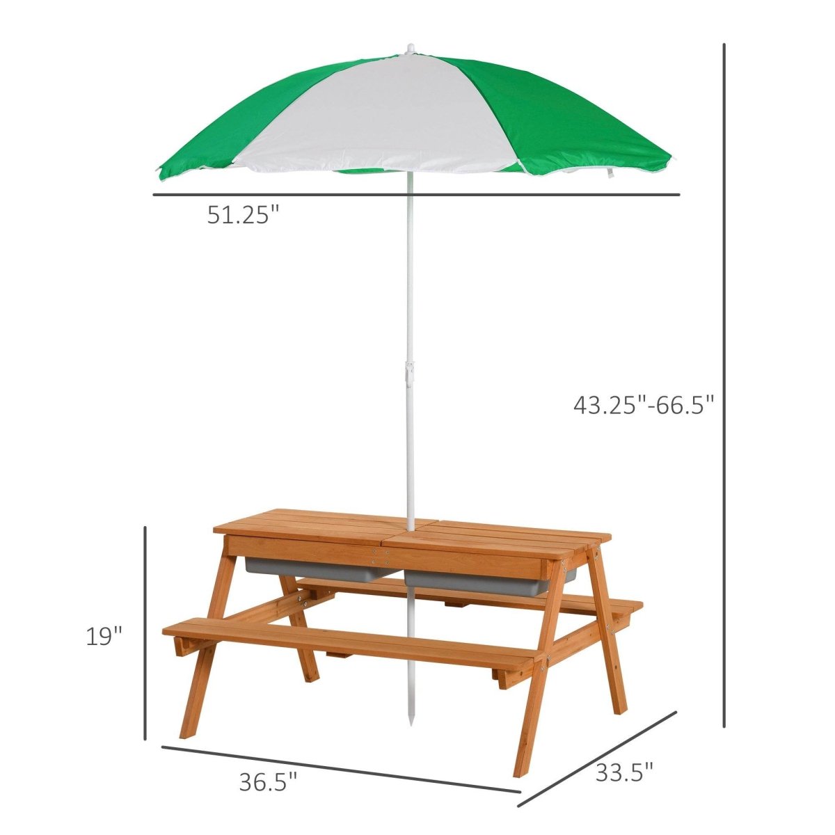 Kids Wooden Outdoor Picnic Table With Adjustable Umbrella - Outsunny - Omega Lifestyles