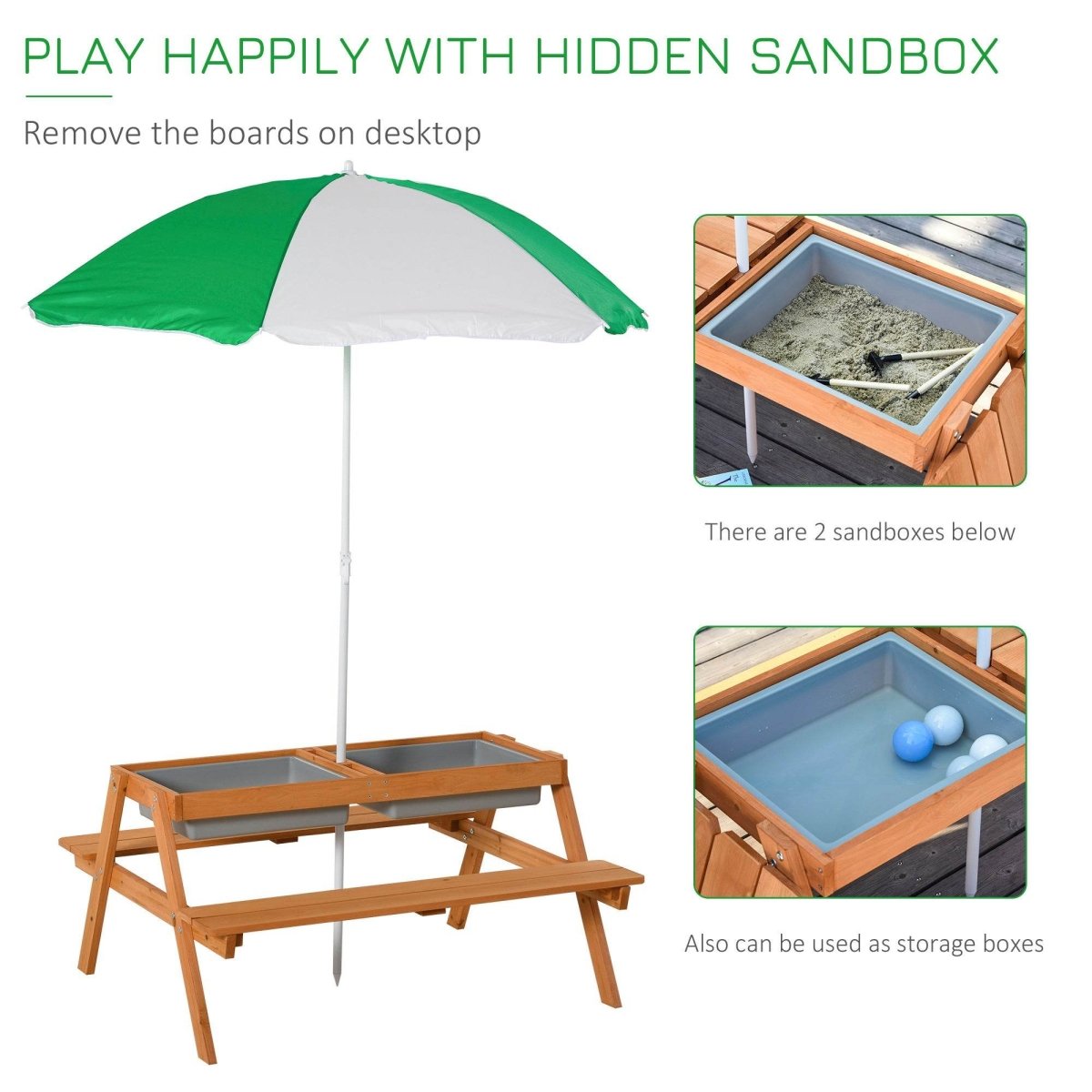 Kids Wooden Outdoor Picnic Table With Adjustable Umbrella - Outsunny - Omega Lifestyles