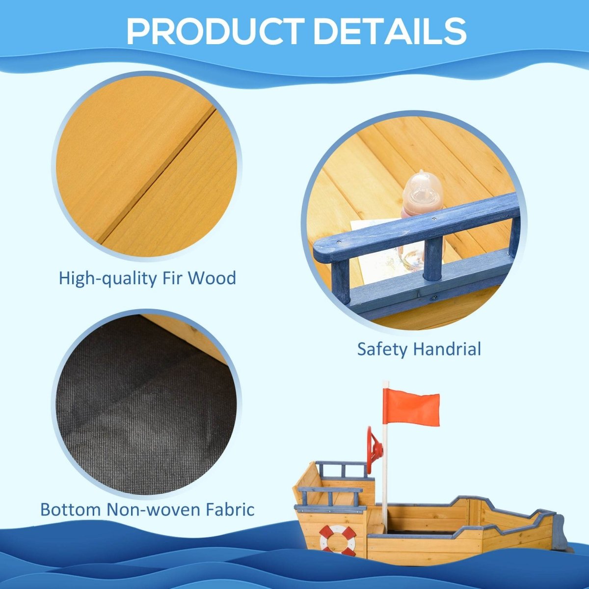 Wooden Kids Pirate Sandbox With Bench Storage Seating - Outsunny - Omega Lifestyles