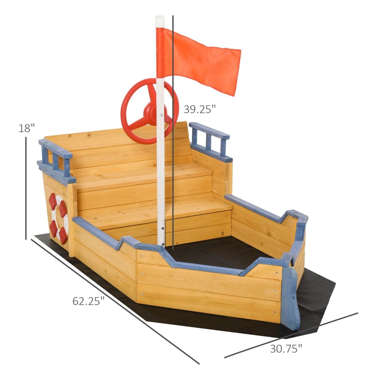 Wooden Kids Pirate Sandbox With Bench Storage Seating - Outsunny - Omega Lifestyles