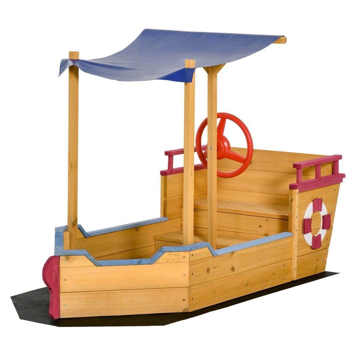 Wooden Pirate Ship Sandbox With Canopy and Storage Bench - Outsunny - Omega Lifestyles