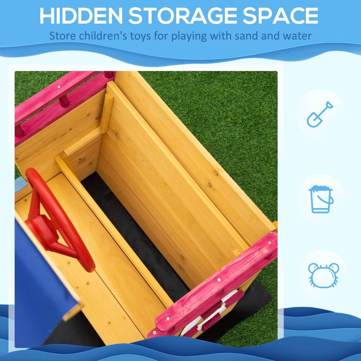 Wooden Pirate Ship Sandbox With Canopy and Storage Bench - Outsunny - Omega Lifestyles