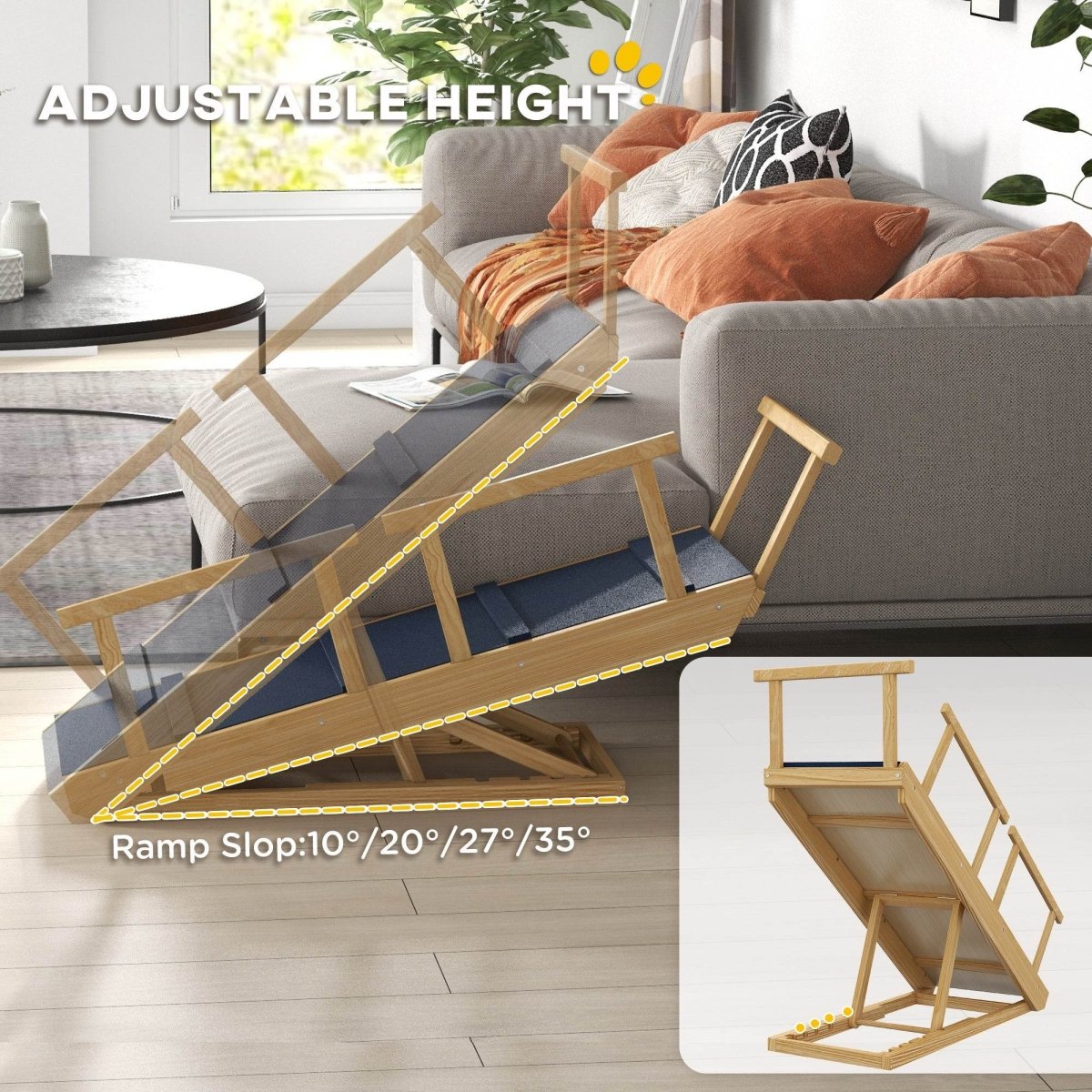 Adjustable Foldable Wooden Dog Ramp With Non-Slip Mat - Sleep Galleria