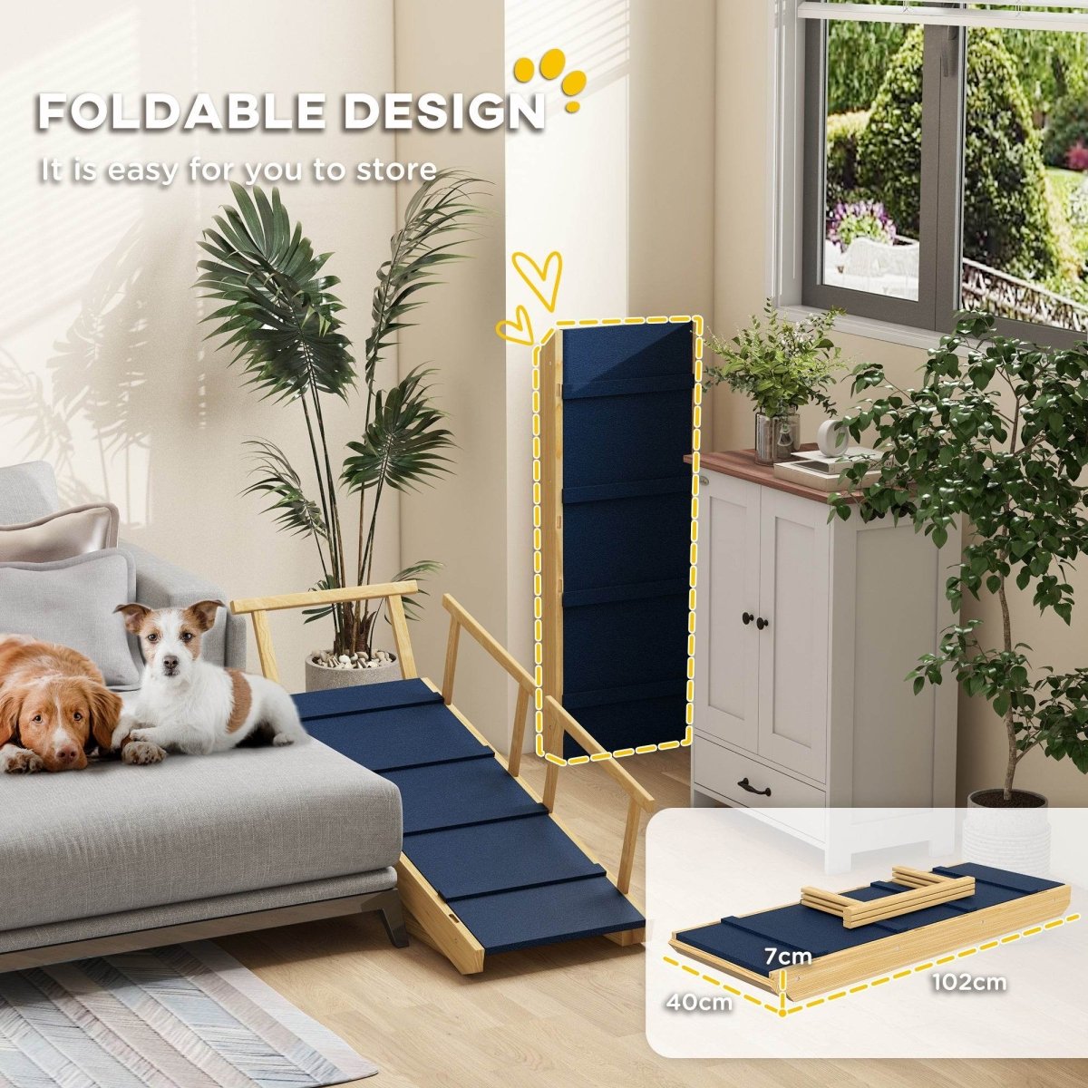 Adjustable Foldable Wooden Dog Ramp With Non-Slip Mat - Sleep Galleria