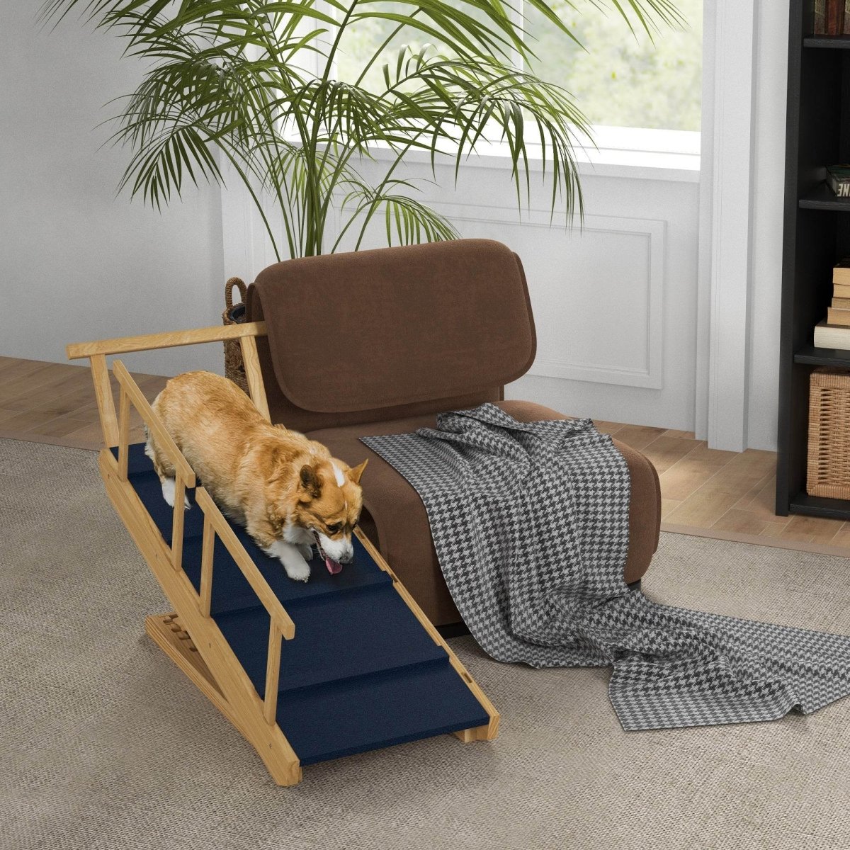 Adjustable Foldable Wooden Dog Ramp With Non-Slip Mat - Sleep Galleria