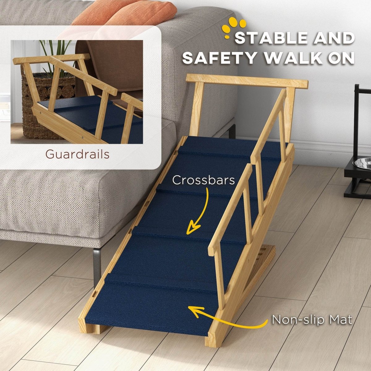Adjustable Foldable Wooden Dog Ramp With Non-Slip Mat - Sleep Galleria