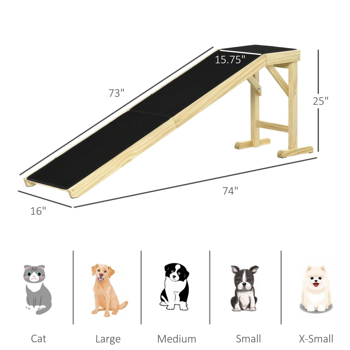 Natural Wood Pet Ramp With Non-Slip Carpet Platform - Sleep Galleria