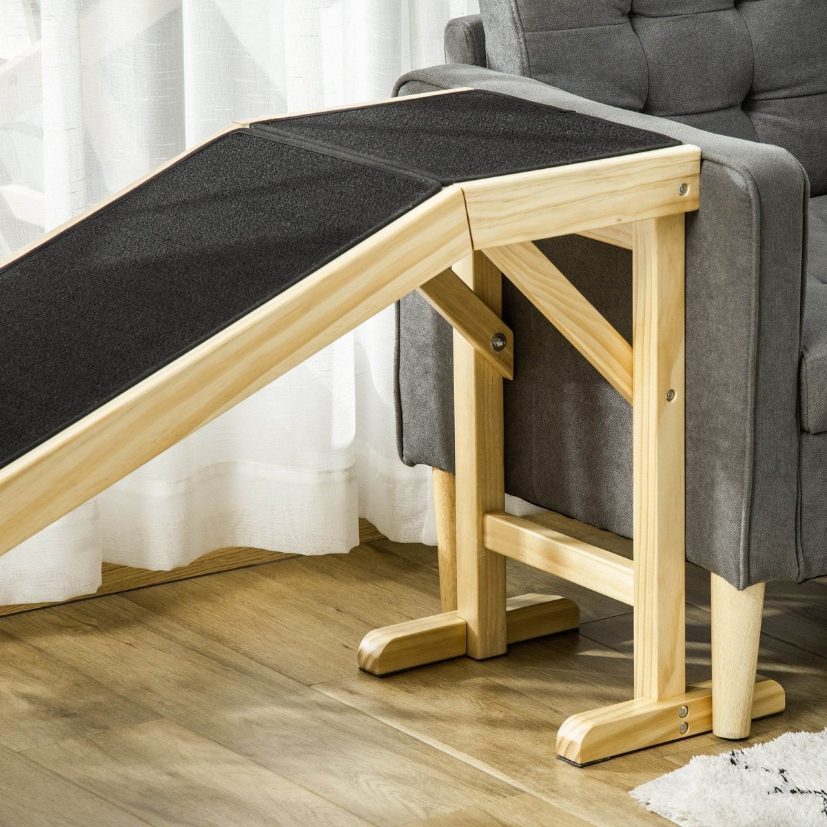 Natural Wood Pet Ramp With Non-Slip Carpet Platform - Sleep Galleria