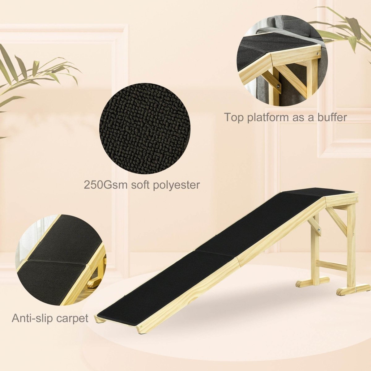 Natural Wood Pet Ramp With Non-Slip Carpet Platform - Sleep Galleria