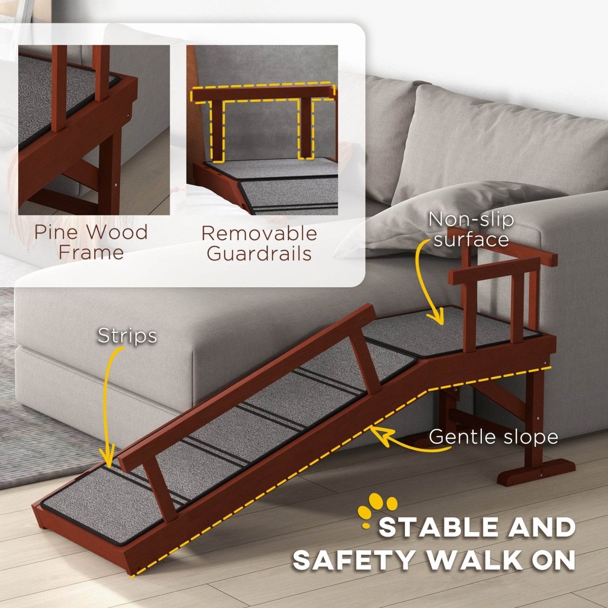 Pine Wood Dog Ramp With Removable Guardrails - Omega Lifestyles