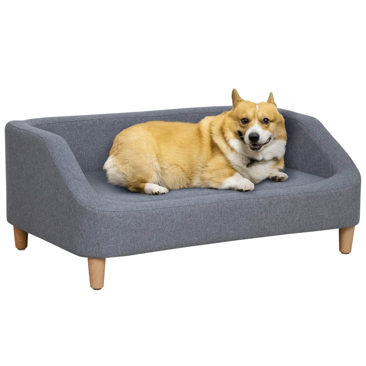 Wood Frame Gray Linen Fabric Pet Sofa - Sleep Galleria