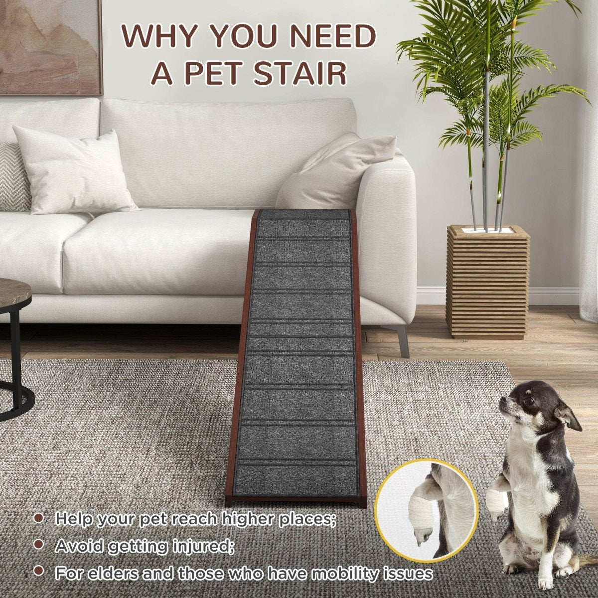 Wooden Pet Ramp With Anti-Slip Carpet Platform - Sleep Galleria