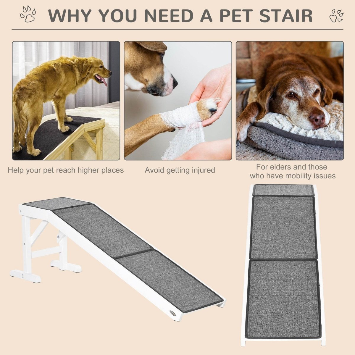 Wooden Pet Ramp With Non-Slip Carpeted Top Platform - Sleep Galleria