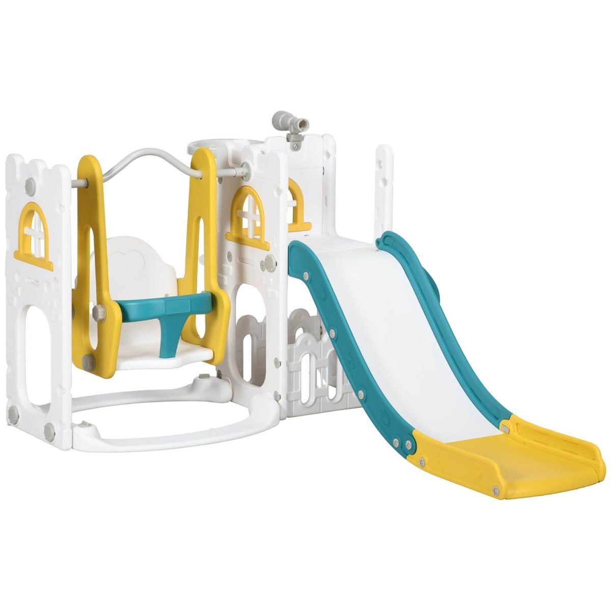 6 - in - 1 Indoor Toddler Slide Swing Playset With Basketball Hoop - Qaba - Omega Lifestyles