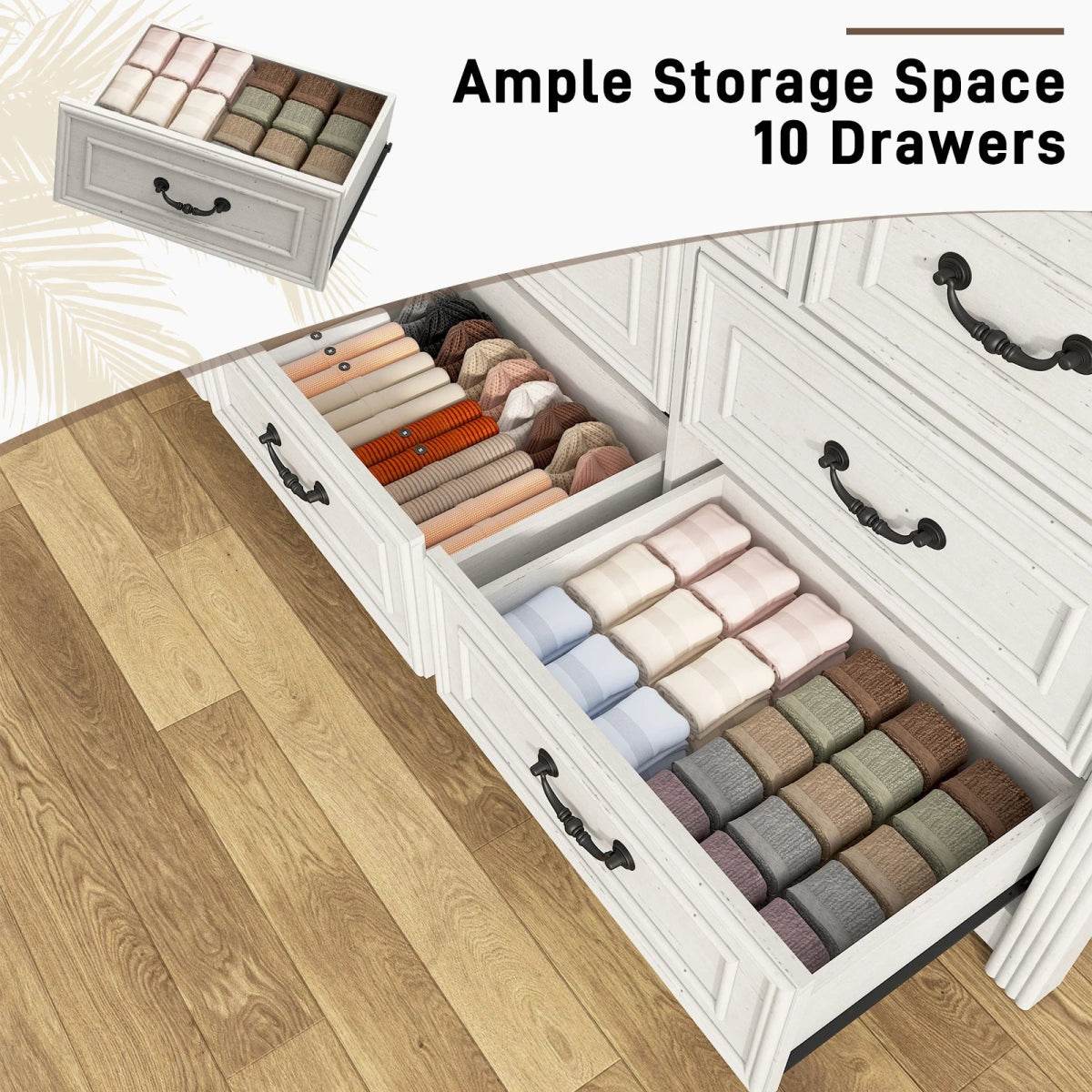 Farmhouse 10-Drawer Engineered Wood Dresser - Omega Lifestyles