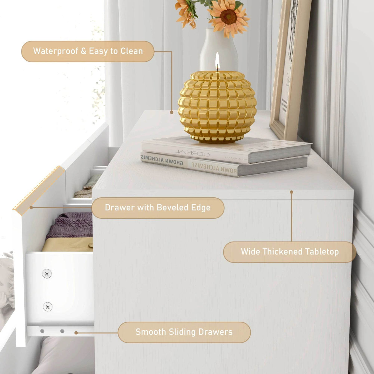 Modern 7-Drawer High Gloss Wood Dresser Chest - Omega Lifestyles