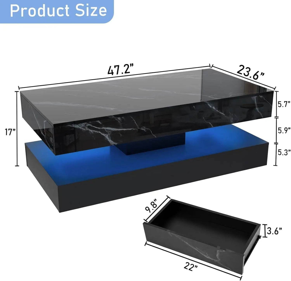 Modern LED Coffee Table With Storage Drawers - Omega Lifestyles