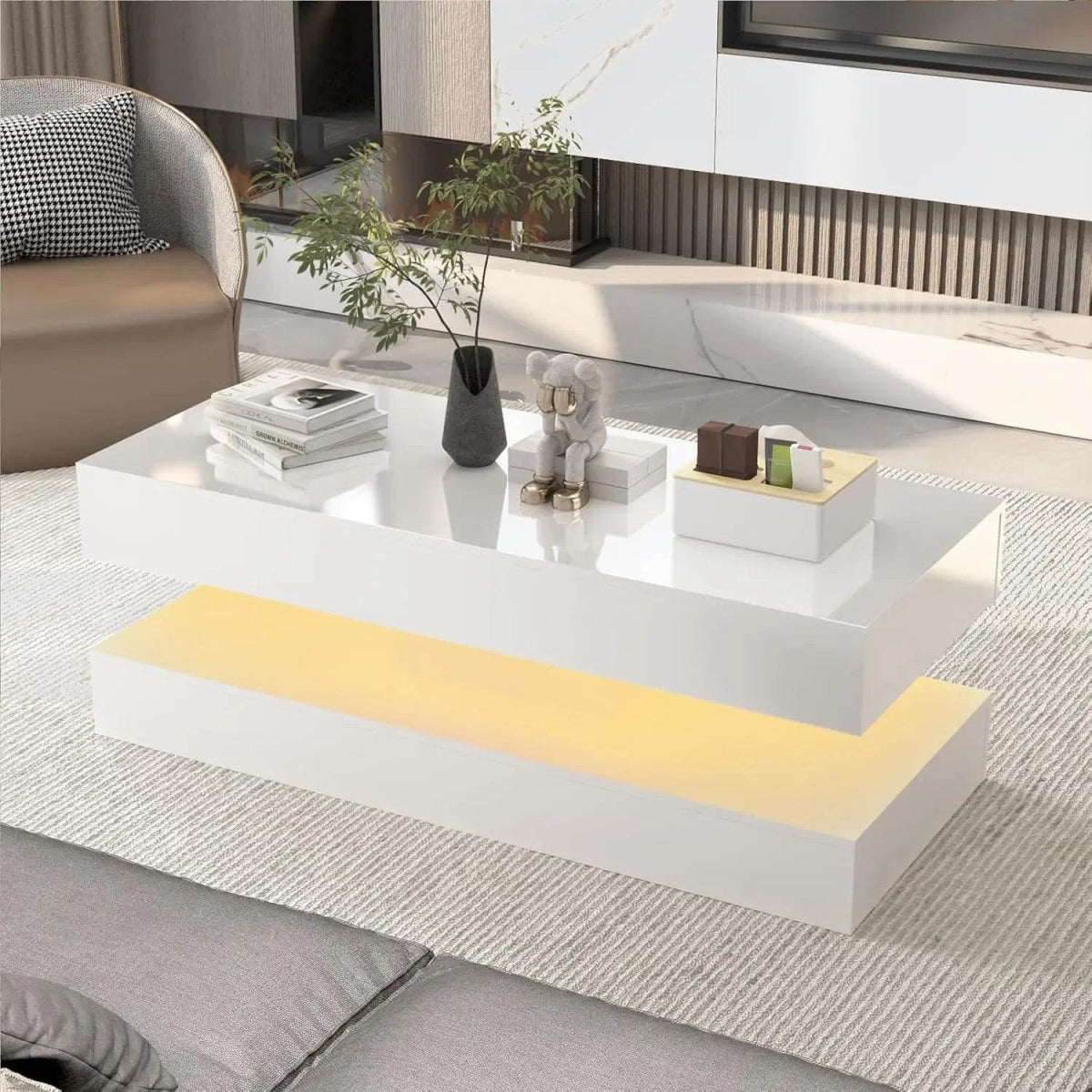 Modern LED Coffee Table With Storage Drawers - Omega Lifestyles