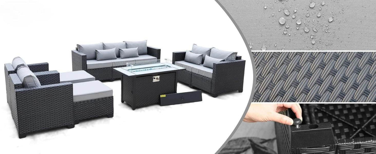 7-Piece Outdoor Wicker Furniture Set With Fire Pit Table - Omega Lifestyles