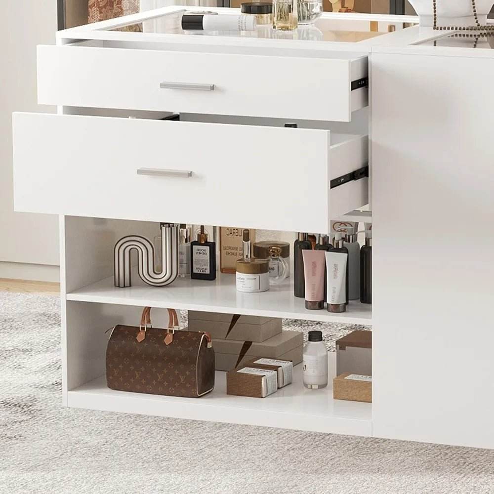 Modern Engineered Wood And Glass Storage Dresser Island - Omega Lifestyles