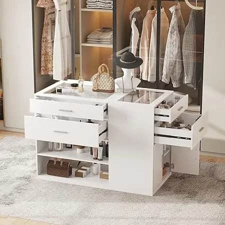 Modern Engineered Wood And Glass Storage Dresser Island - Omega Lifestyles
