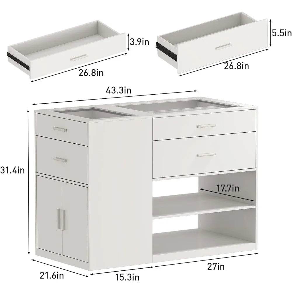 Modern Engineered Wood And Glass Storage Dresser Island - Omega Lifestyles