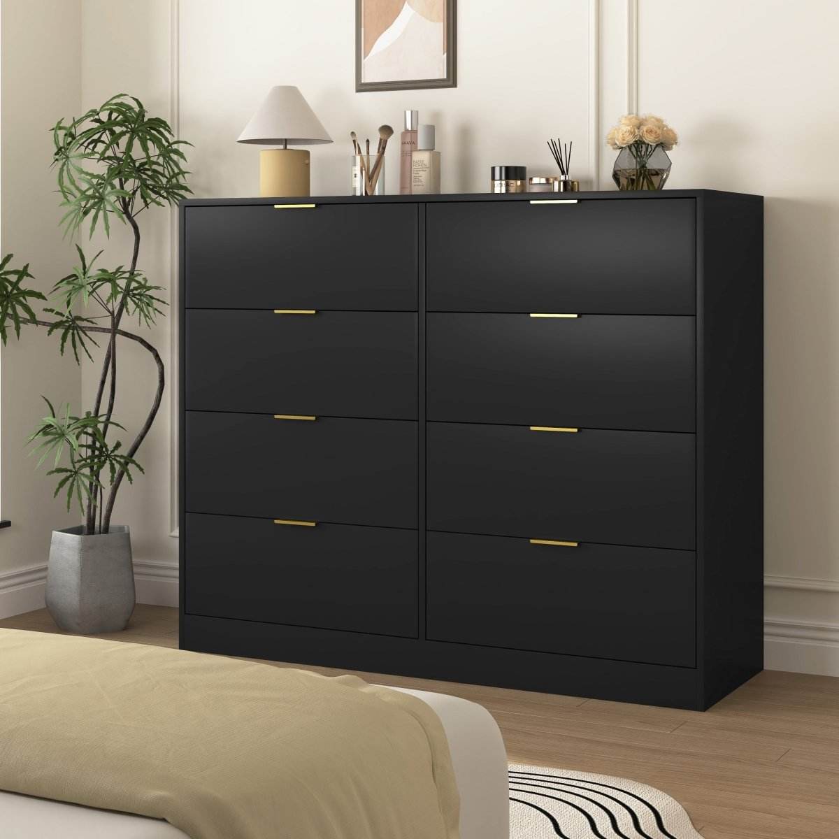 8-Drawer Black Particle Board Wood Dresser - Sleep Galleria