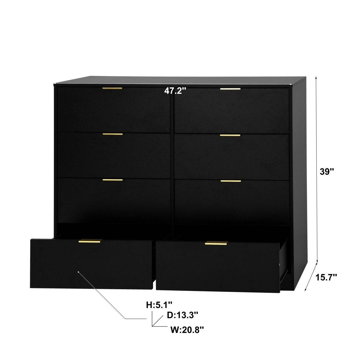 8-Drawer Black Particle Board Wood Dresser - Sleep Galleria