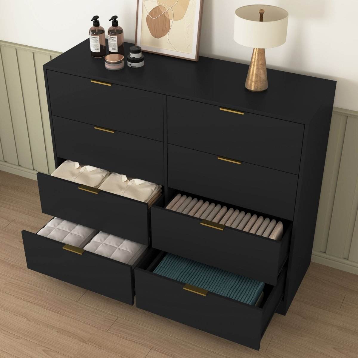 8-Drawer Black Particle Board Wood Dresser - Sleep Galleria