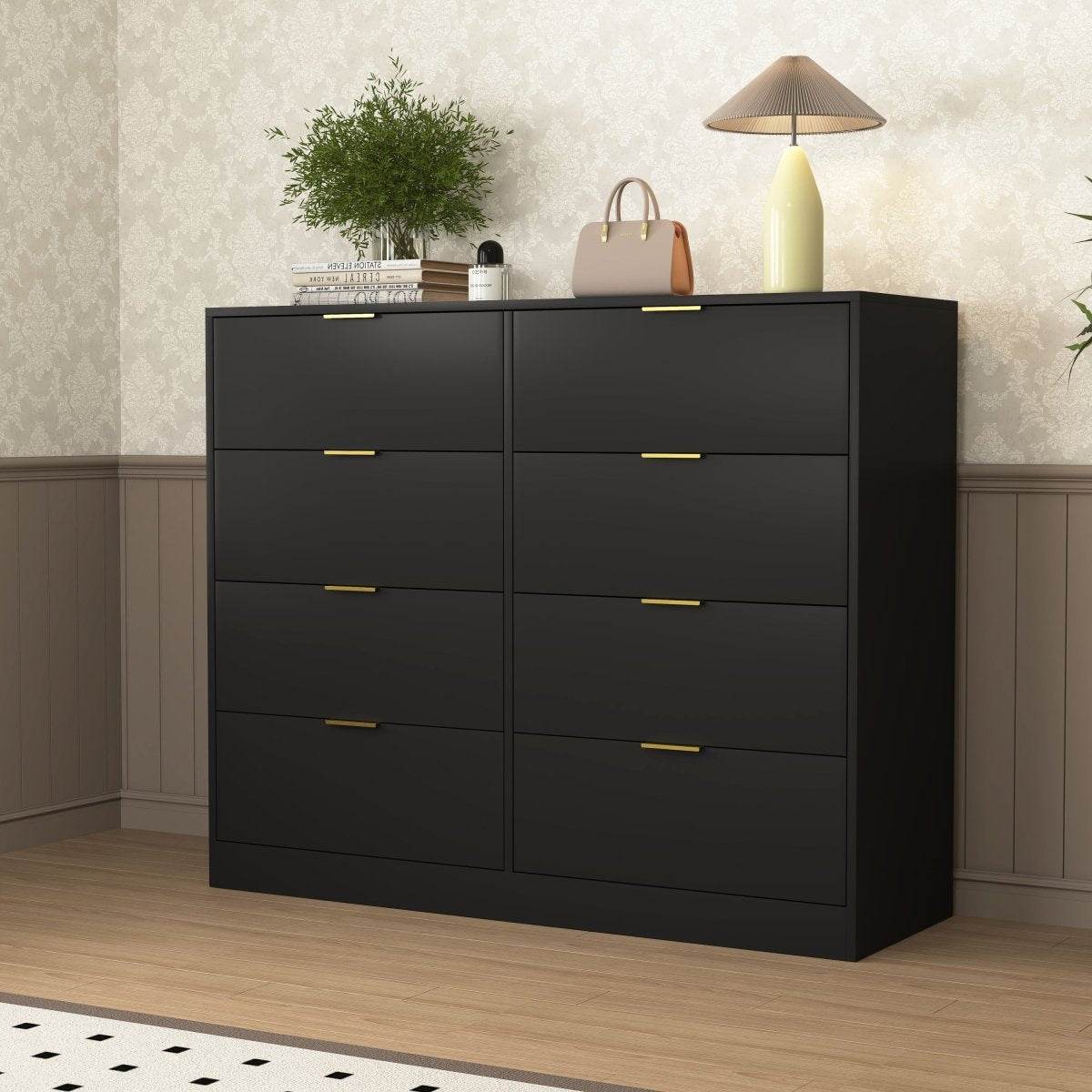 8-Drawer Black Particle Board Wood Dresser - Sleep Galleria