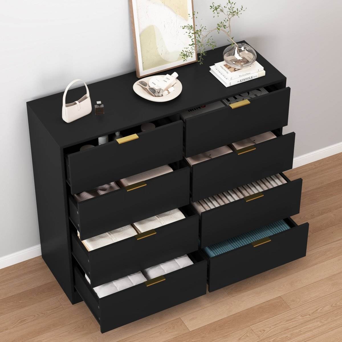 8-Drawer Black Particle Board Wood Dresser - Sleep Galleria