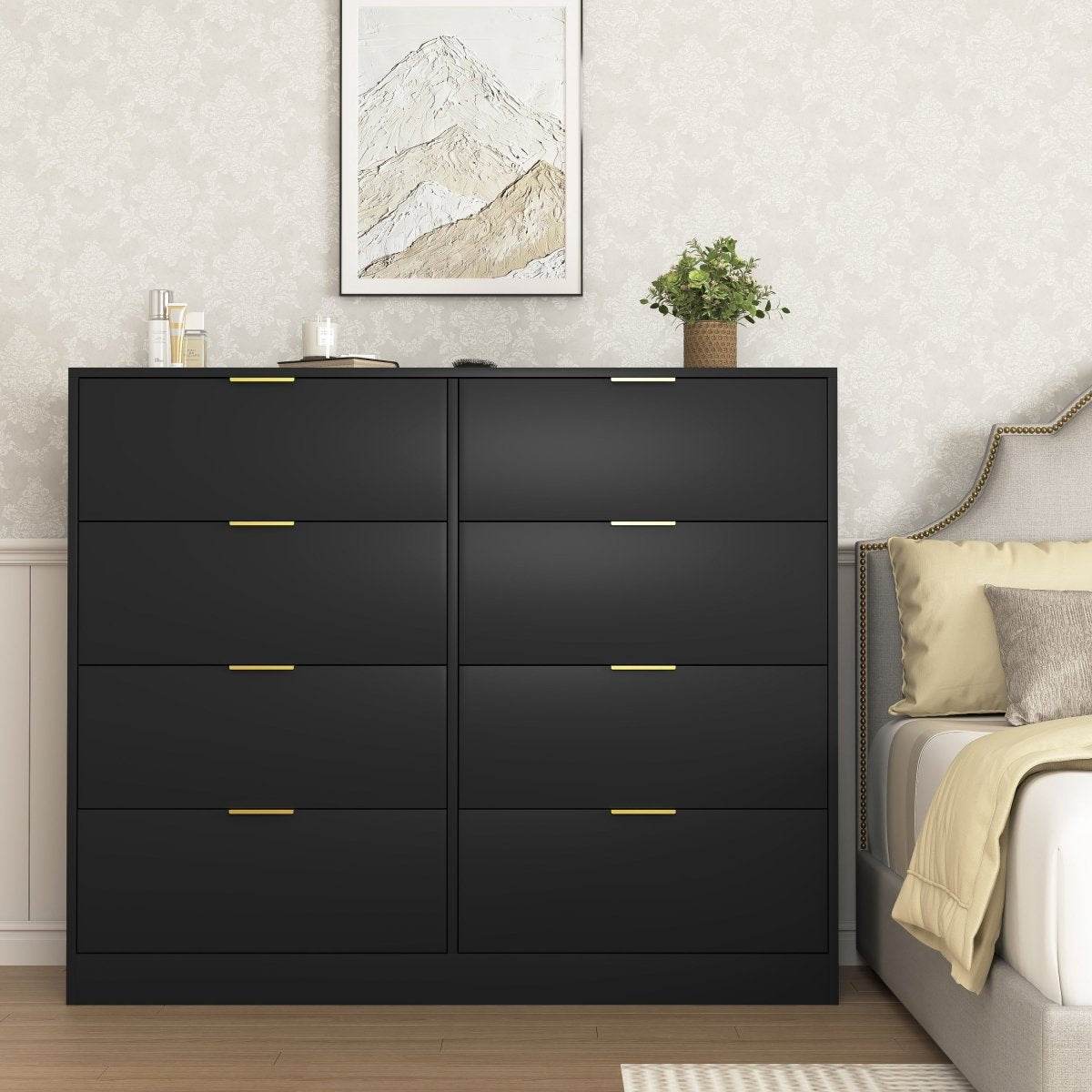 8-Drawer Black Particle Board Wood Dresser - Sleep Galleria