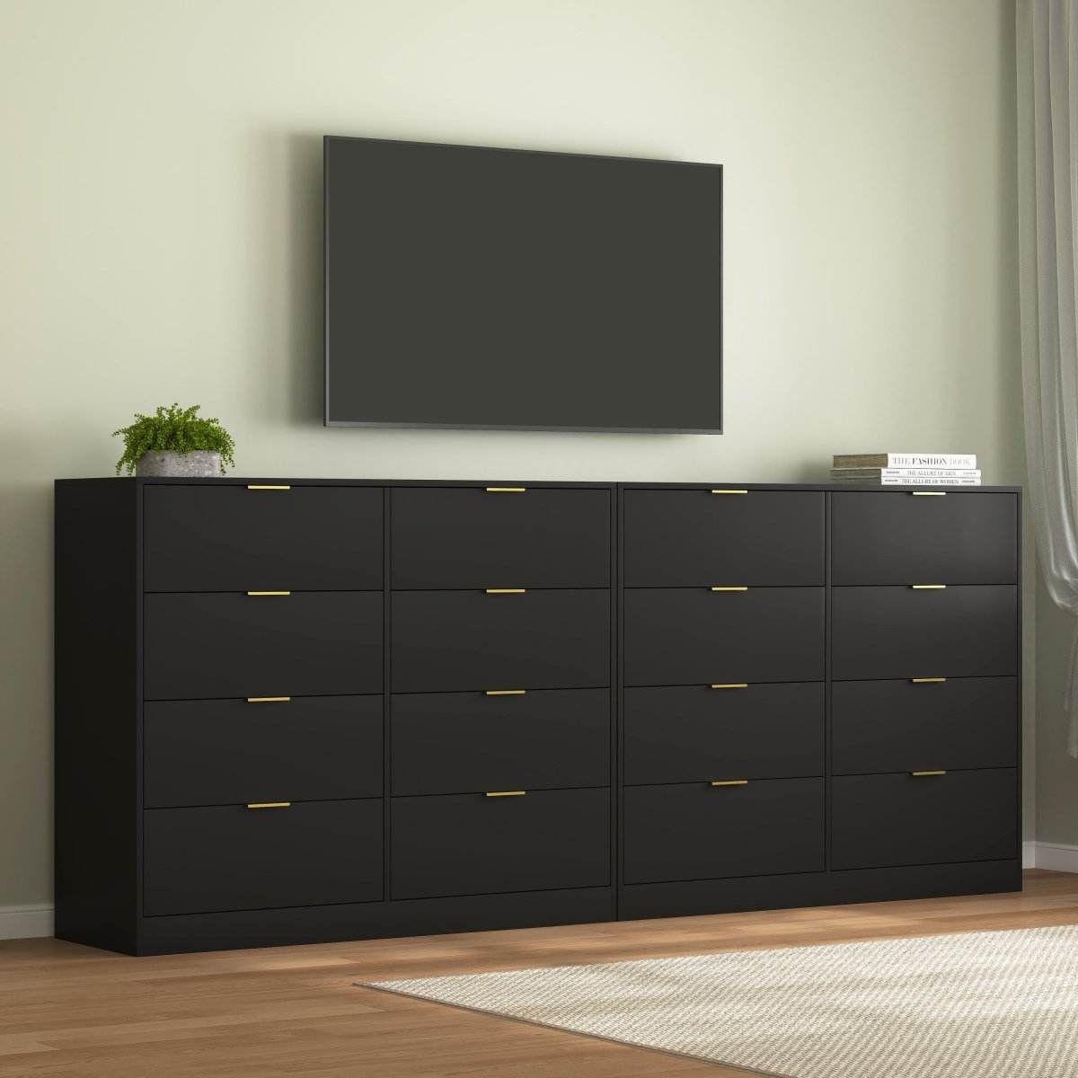 8-Drawer Black Particle Board Wood Dresser - Sleep Galleria