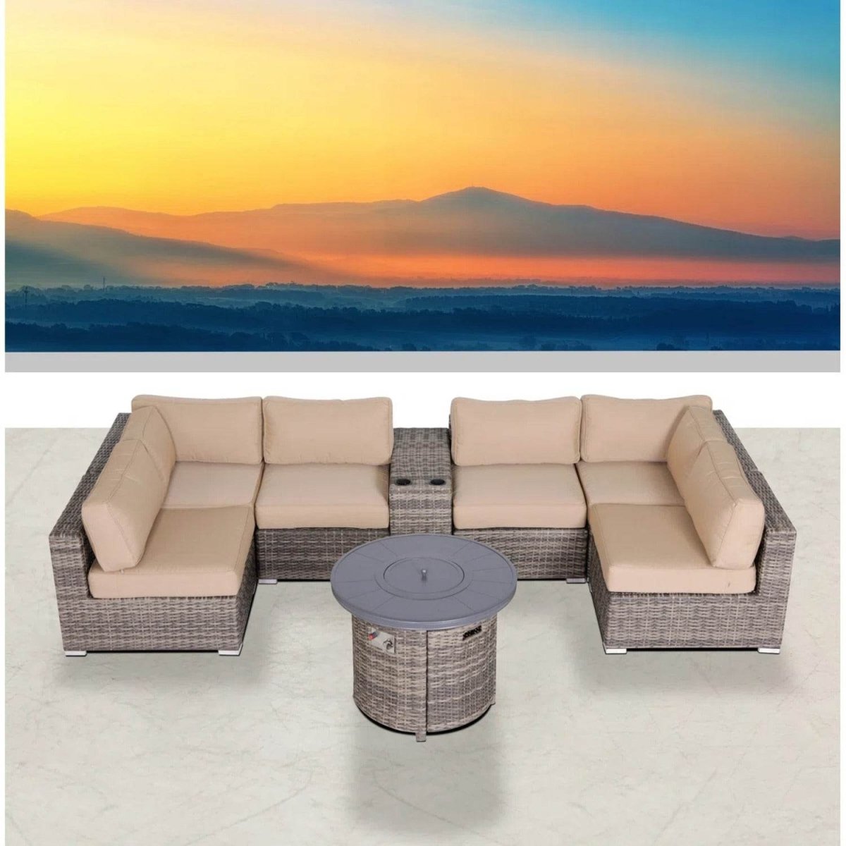 8 - Piece Weather - Resistant Grey Wicker Patio Sectional Set - Reposea - Omega Lifestyles