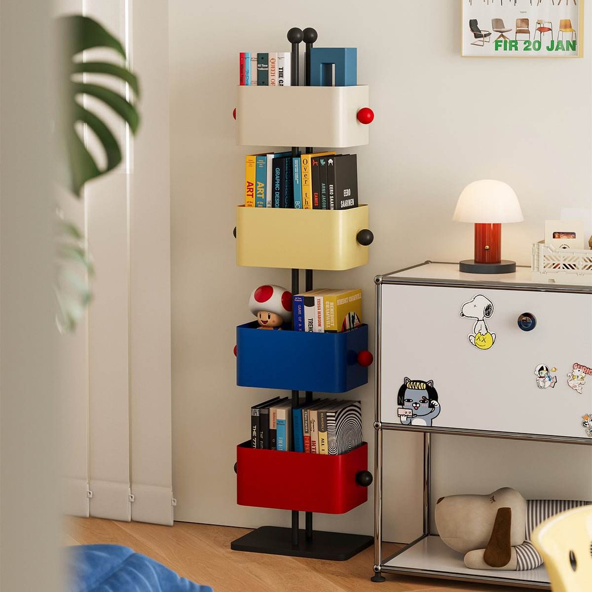 Colorful Metal Cube Bookshelf Four-Shelf Corner Shelf - Sleep Galleria