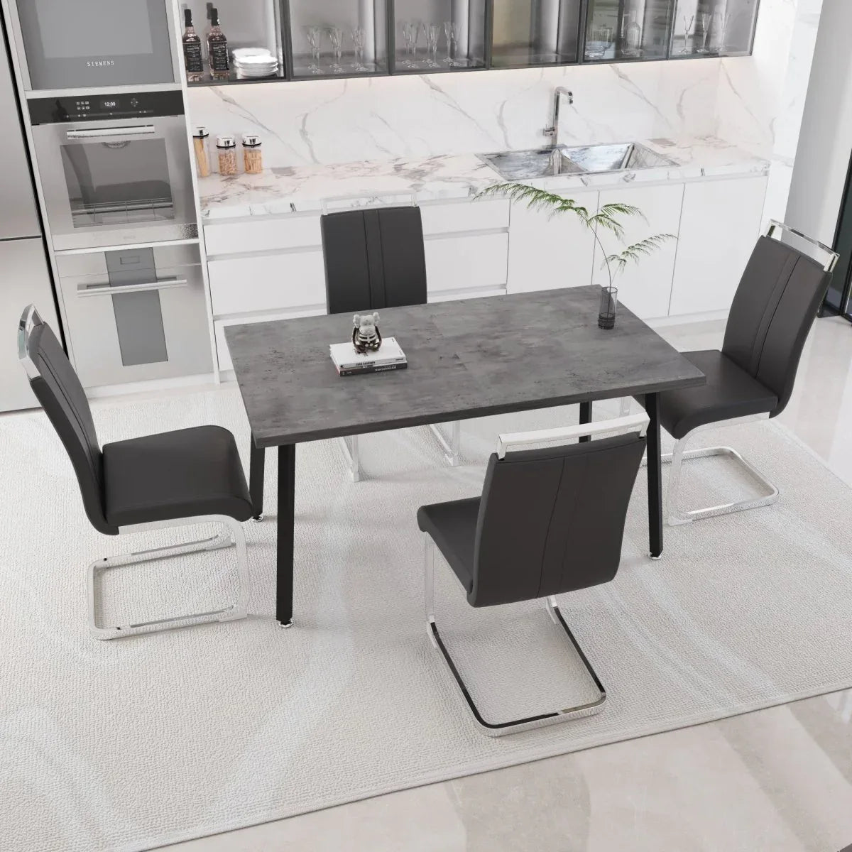 Expandable Modern Grey MDF Dining Table Set With Chairs - Omega Lifestyles