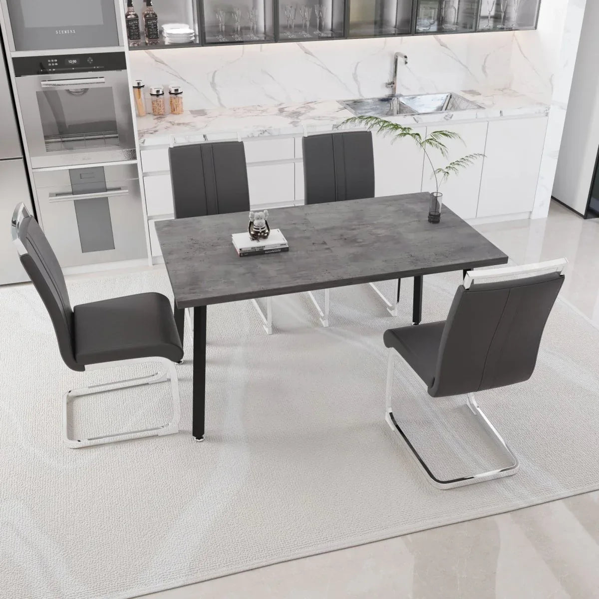Expandable Modern Grey MDF Dining Table Set With Chairs - Omega Lifestyles