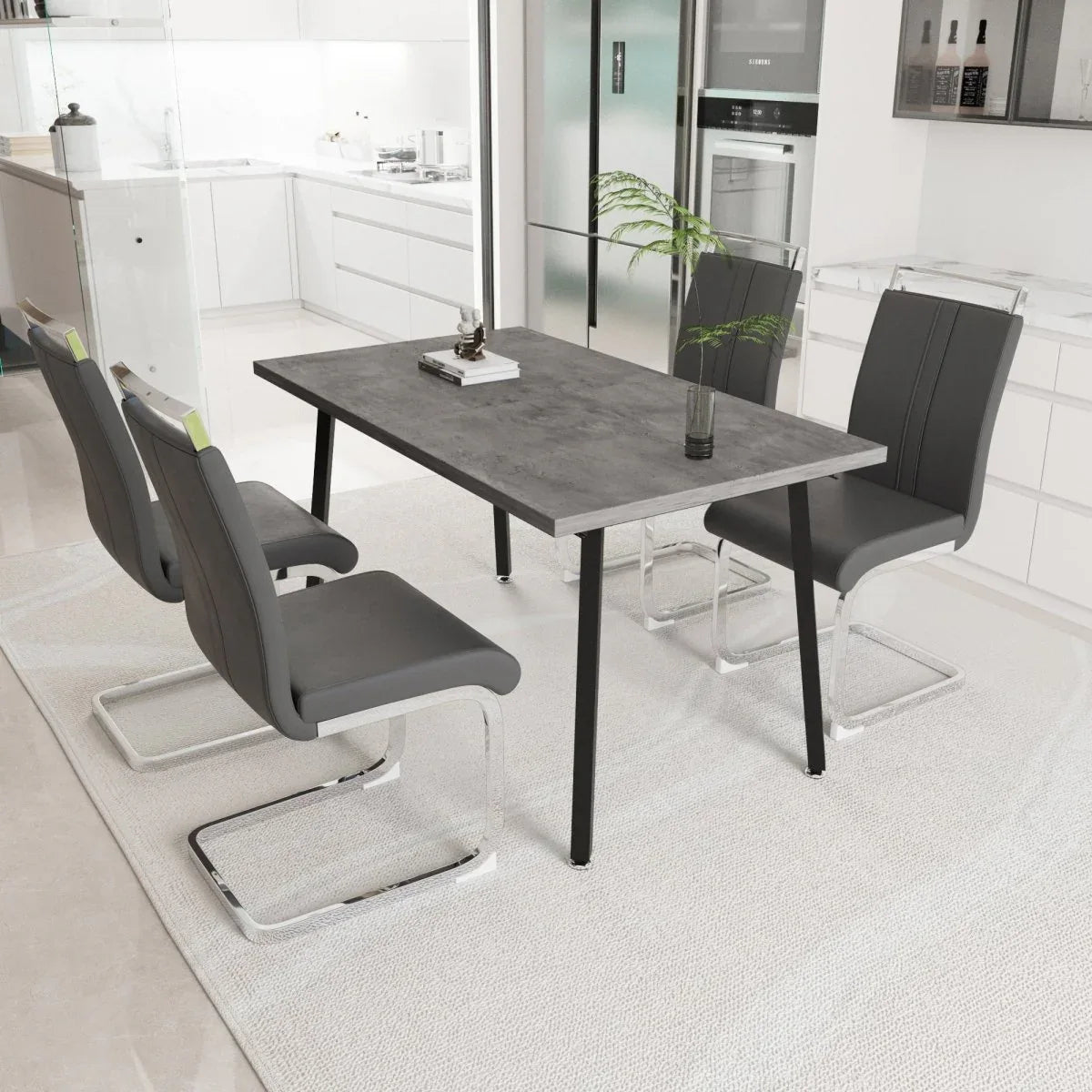 Expandable Modern Grey MDF Dining Table Set With Chairs - Omega Lifestyles
