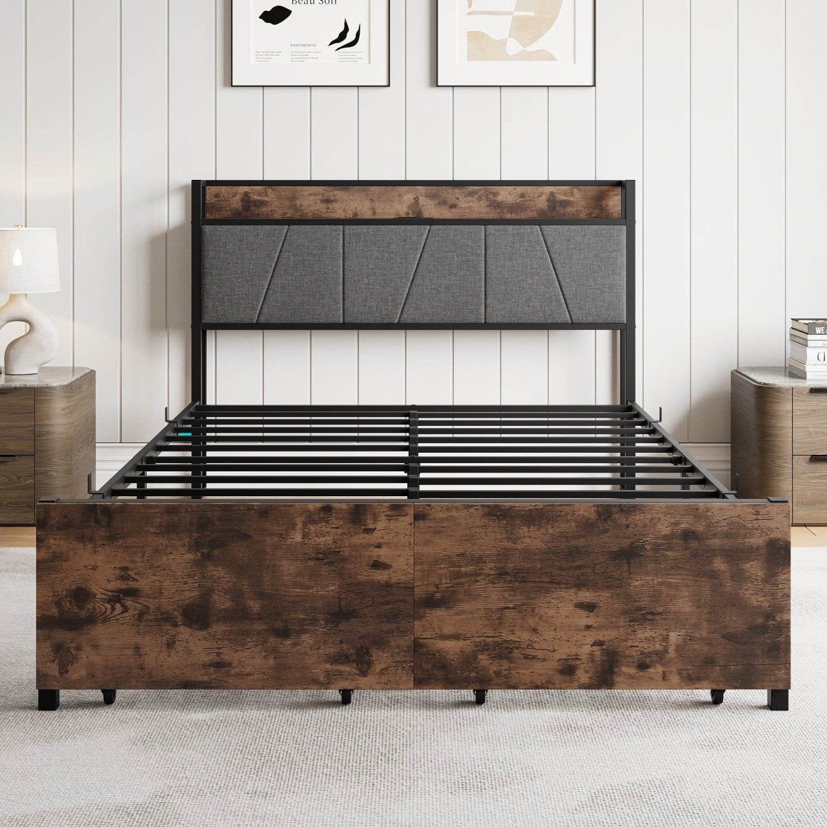 Full Size Bed Frame With Storage Headboard And Charging - Reposea - Omega Lifestyles