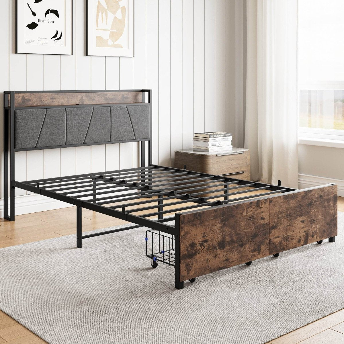 Full Size Bed Frame With Storage Headboard And Charging - Reposea - Omega Lifestyles