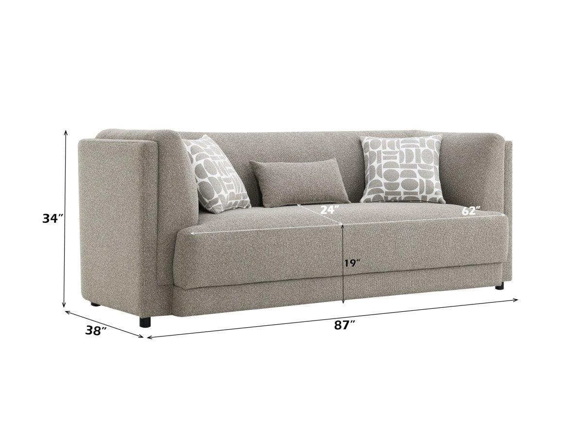 Gray Chenille Sofa With Pillows And Wooden Frame - Omega Lifestyles