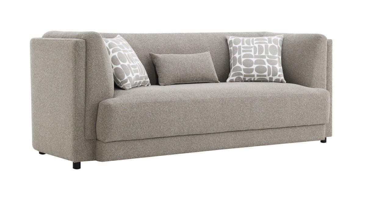 Gray Chenille Sofa With Pillows And Wooden Frame - Omega Lifestyles