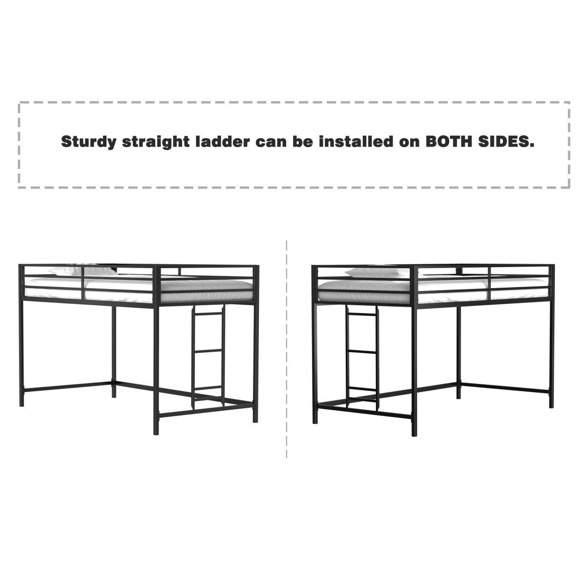Junior Twin Metal Loft Bunk Bed With Ladder And Guardrails - Reposea - Omega Lifestyles