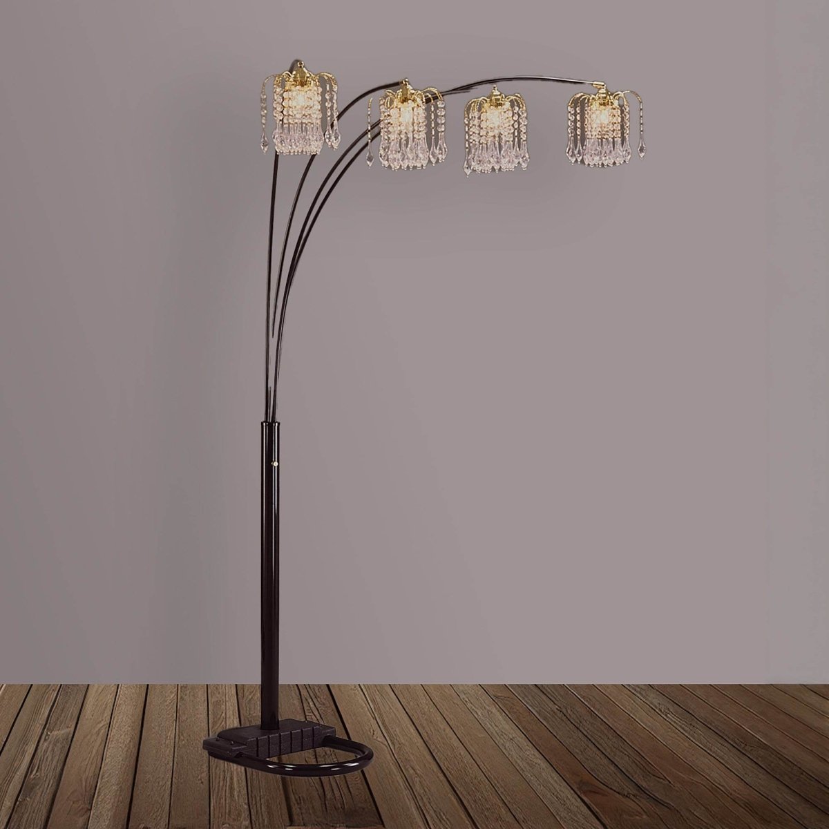 Modern Multi-Head Crystal Arc Floor Lamp - Sleep Galleria