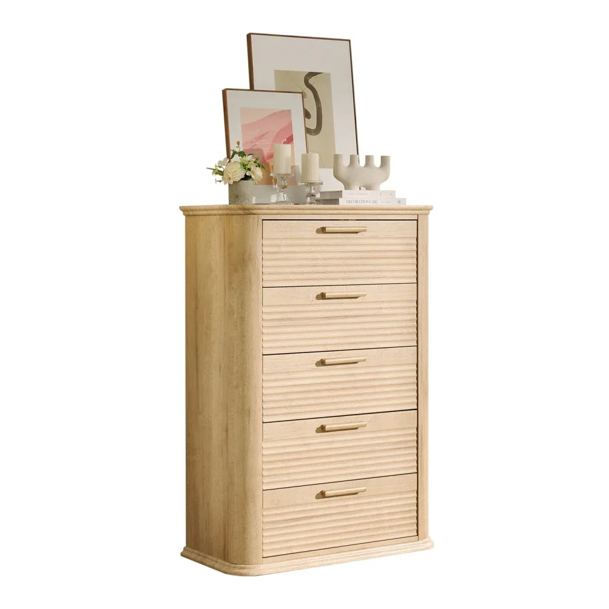 Modern Oak 5-Drawer Curved Profile Bedroom Dresser - Omega Lifestyles