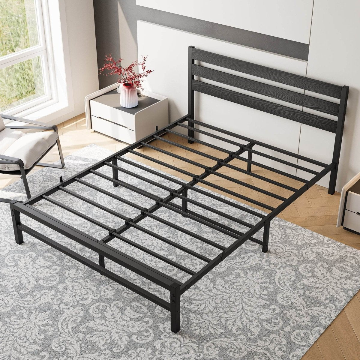 Queen Metal Platform Bed Frame With Storage - Reposea - Omega Lifestyles