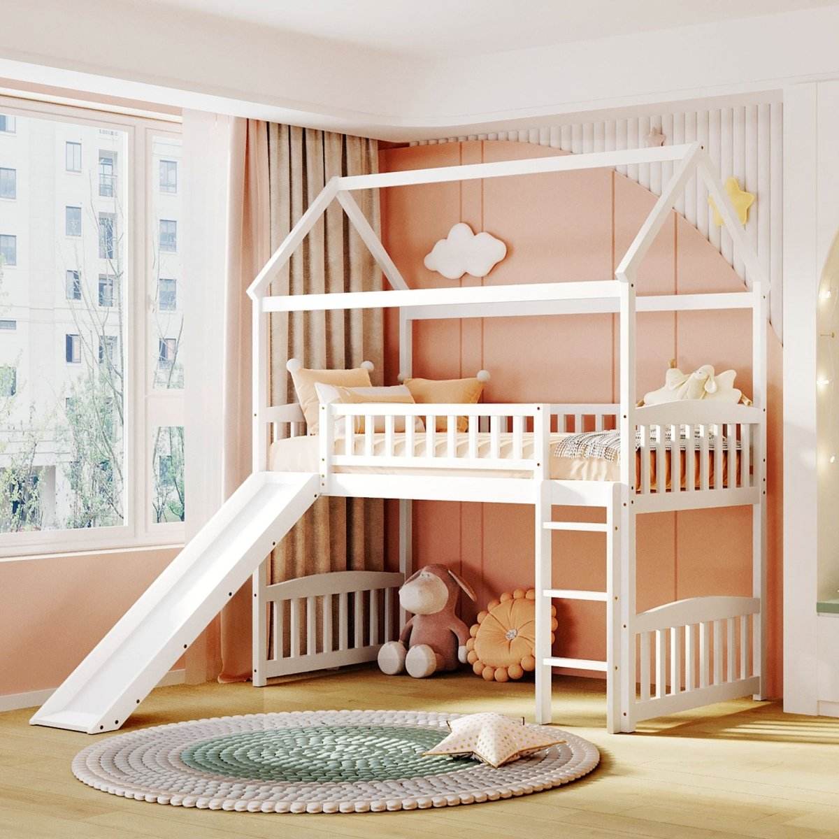 Solid Wood Twin Loft Bed With Slide And Playhouse Design - Sleep Galleria