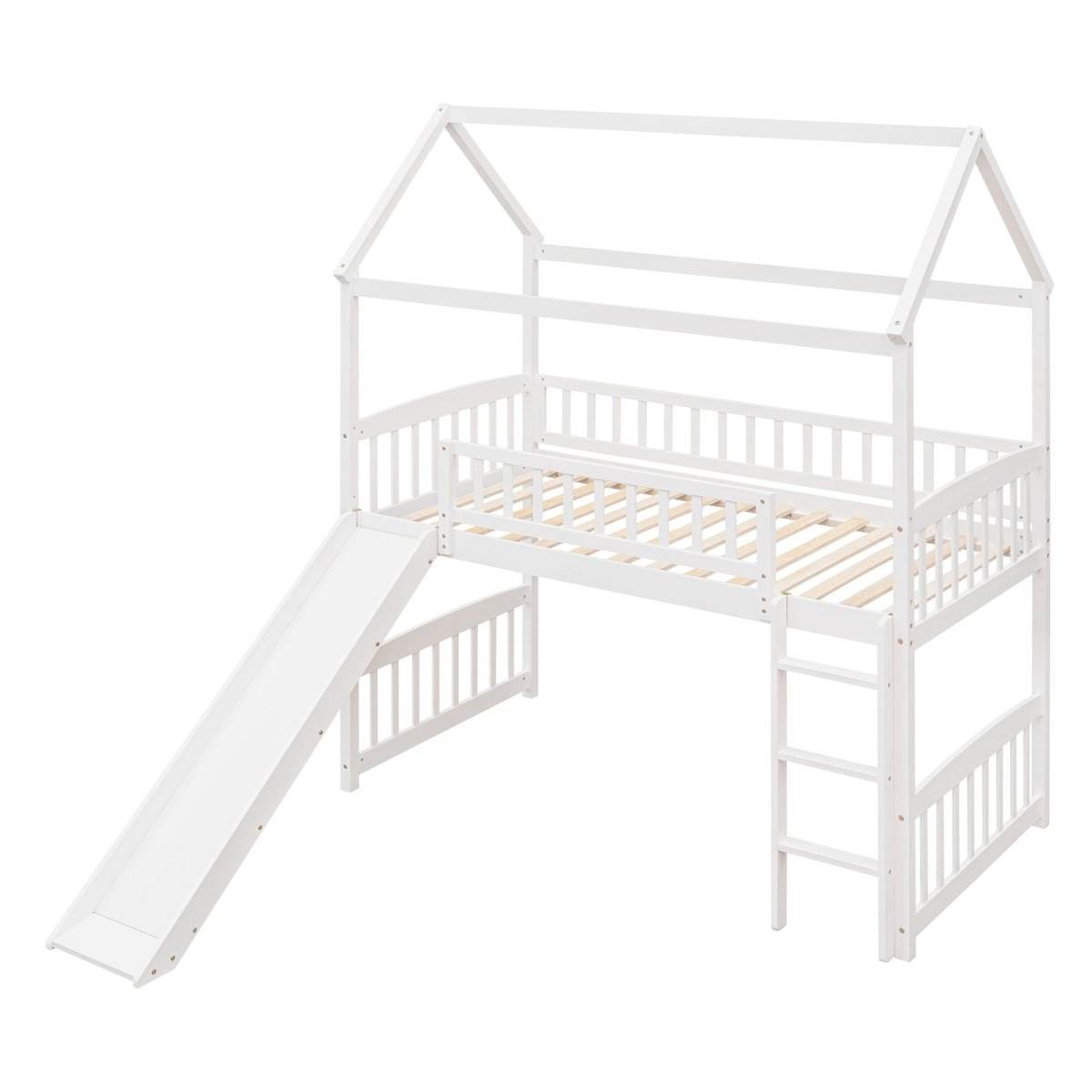 Solid Wood Twin Loft Bed With Slide And Playhouse Design - Sleep Galleria