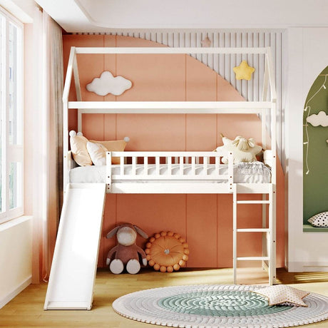 Solid Wood Twin Loft Bed With Slide And Playhouse Design - Sleep Galleria