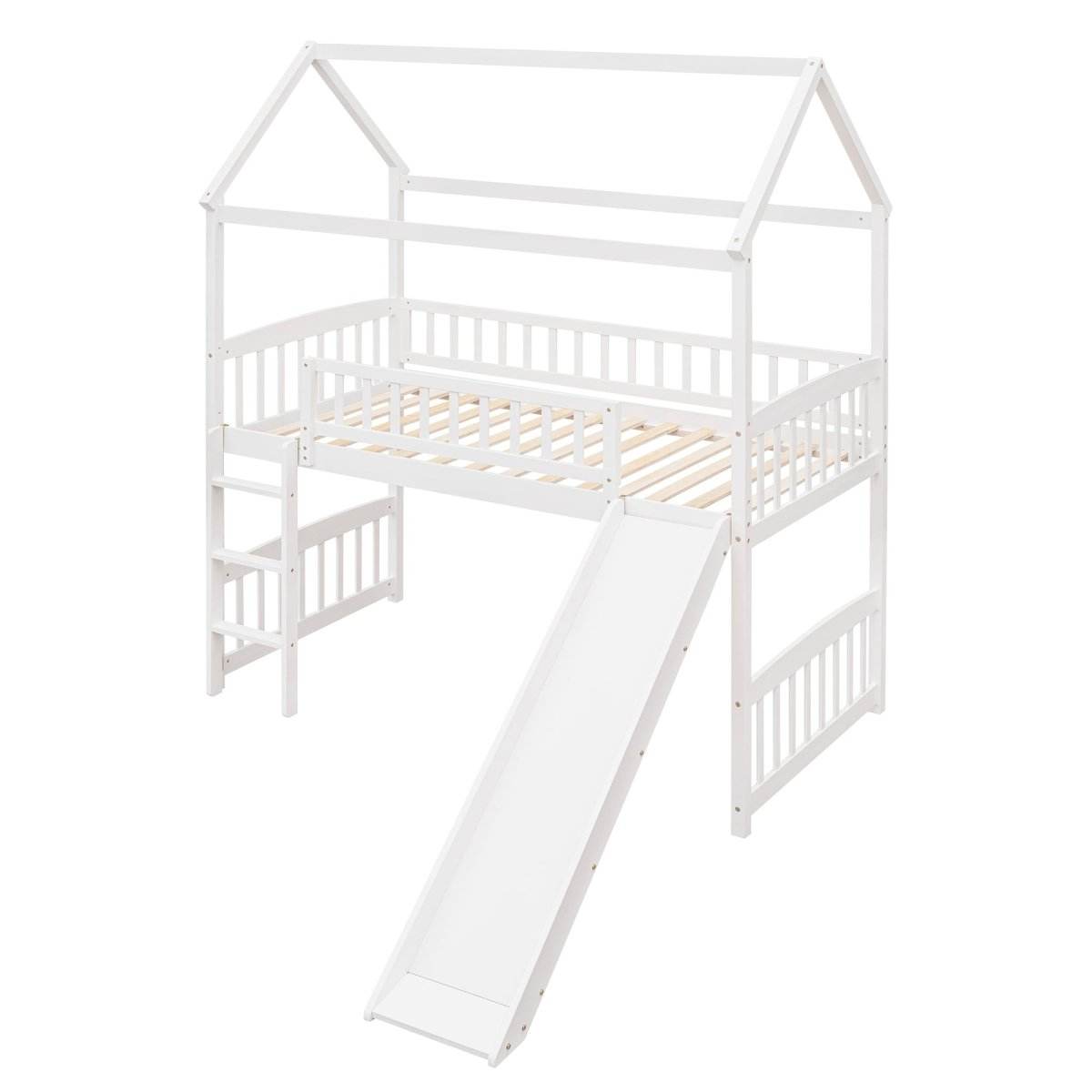 Solid Wood Twin Loft Bed With Slide And Playhouse Design - Sleep Galleria